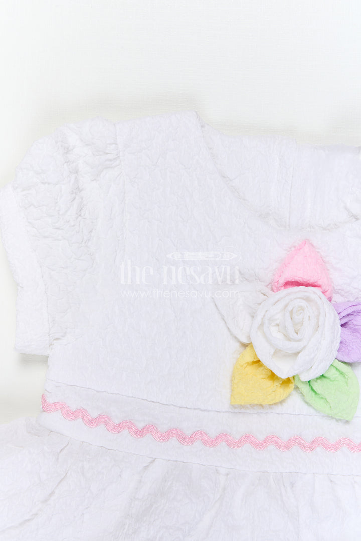 The Nesavu Baby Frocks Baby Girl Frock for Everyday Outings and Playful Comfort Nesavu Nesavu Baby Girl Frock For Everyday Outings And Playtime With Popcorn Fabric And Floral Embellishment