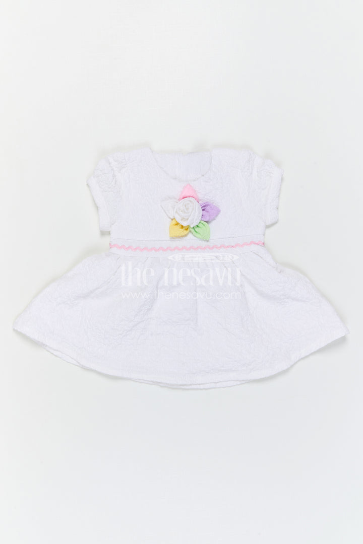 The Nesavu Baby Frocks Baby Girl Frock for Everyday Outings and Playful Comfort Nesavu Nesavu Baby Girl Frock For Everyday Outings And Playtime With Popcorn Fabric And Floral Embellishment