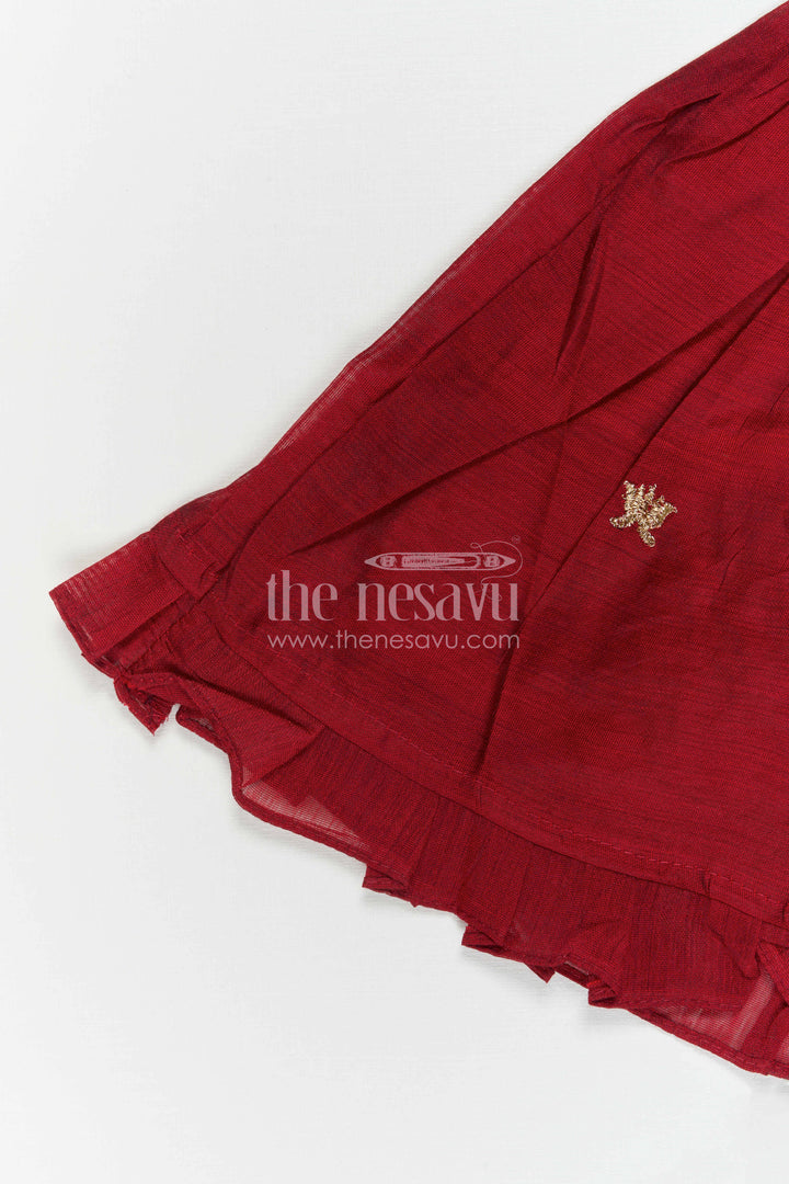 The Nesavu Girls Chanderi Frock Baby Girl Frock for Festive Celebrations and Special Occasions Nesavu Nesavu Baby Girl Chanderi Frock For Festive Celebrations With Thread Embroidery And Flared Design