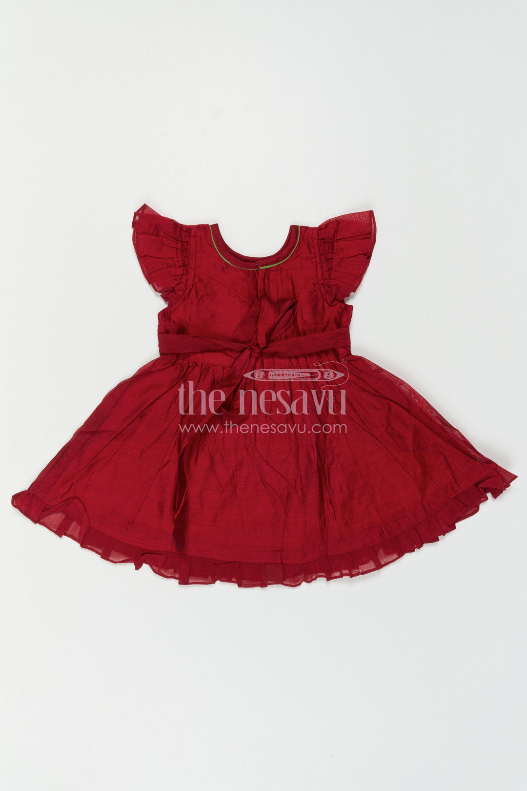 The Nesavu Girls Chanderi Frock Baby Girl Frock for Festive Celebrations and Special Occasions Nesavu Nesavu Baby Girl Chanderi Frock For Festive Celebrations With Thread Embroidery And Flared Design