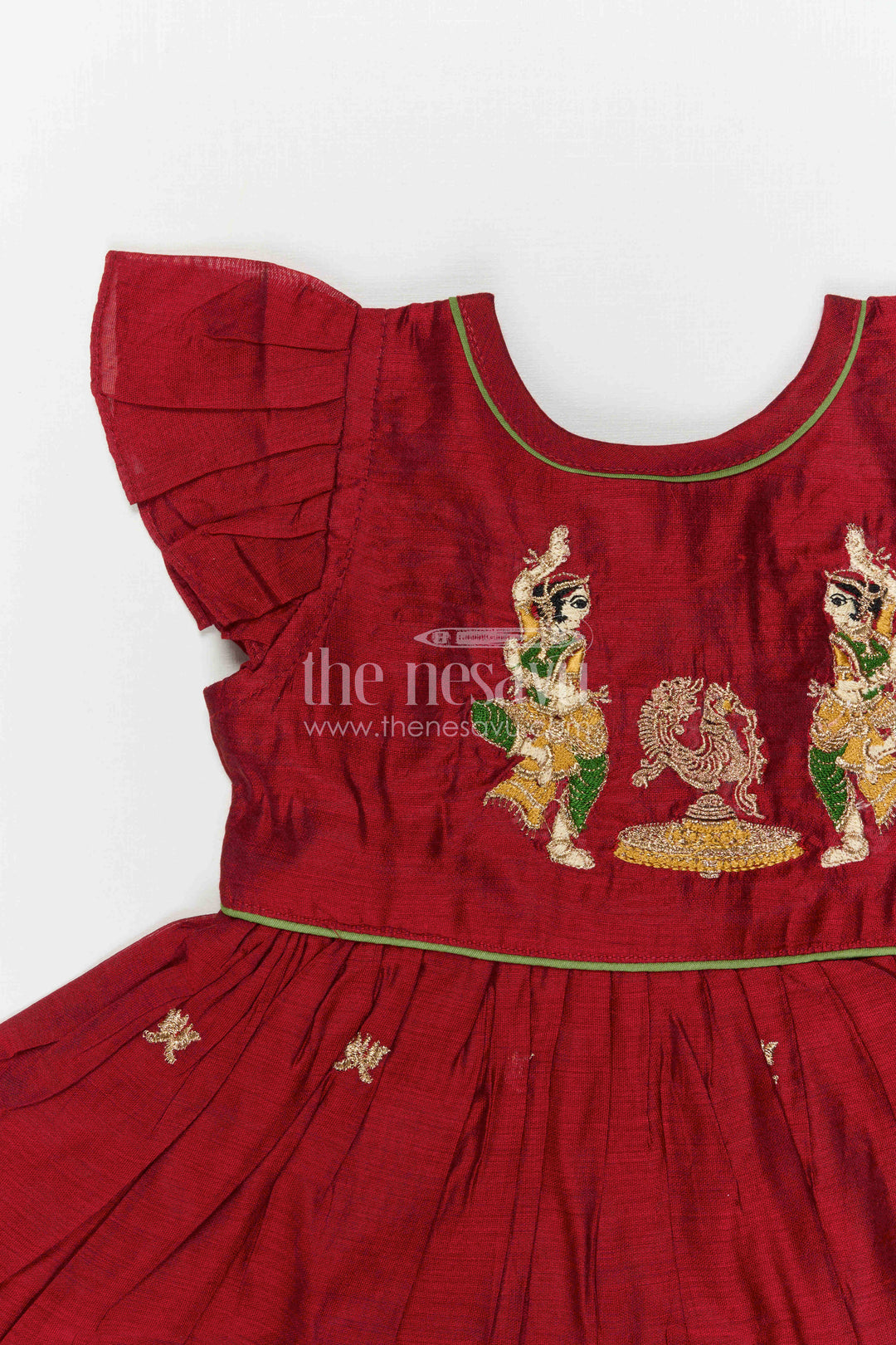 The Nesavu Girls Chanderi Frock Baby Girl Frock for Festive Celebrations and Special Occasions Nesavu Nesavu Baby Girl Chanderi Frock For Festive Celebrations With Thread Embroidery And Flared Design