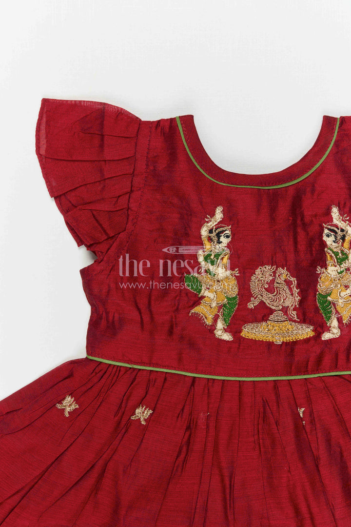 The Nesavu Girls Chanderi Frock Baby Girl Frock for Festive Celebrations and Special Occasions Nesavu Nesavu Baby Girl Chanderi Frock For Festive Celebrations With Thread Embroidery And Flared Design