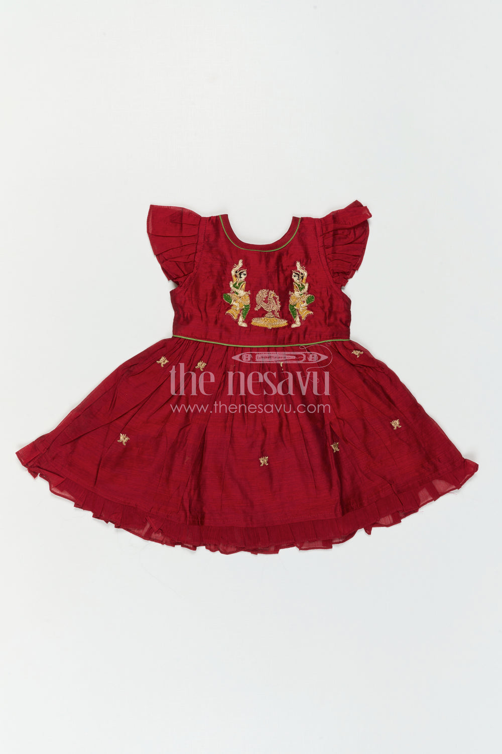 The Nesavu Girls Chanderi Frock Baby Girl Frock for Festive Celebrations and Special Occasions Nesavu Nesavu Baby Girl Chanderi Frock For Festive Celebrations With Thread Embroidery And Flared Design