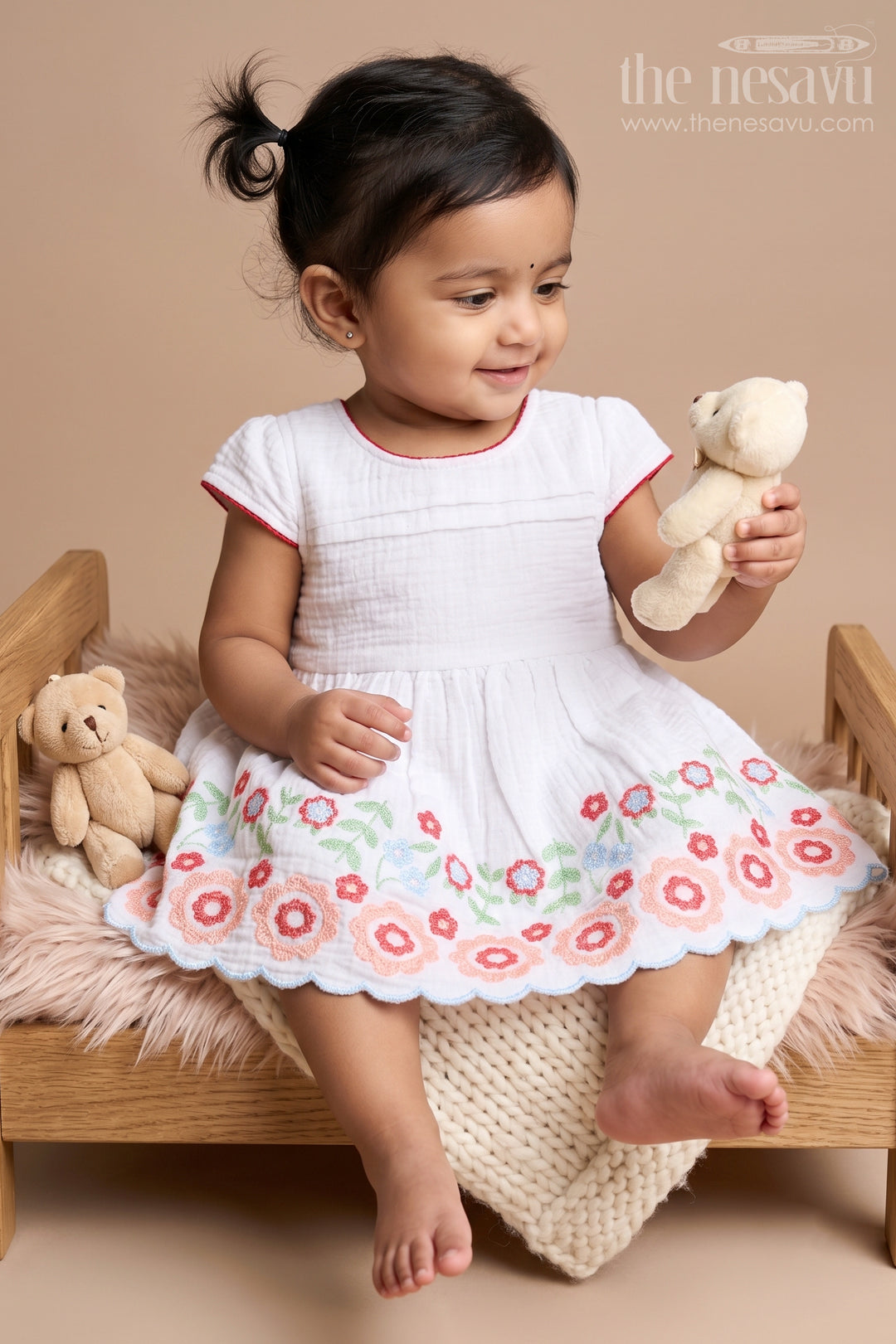 The Nesavu Baby Cotton Frocks Baby Girl Frock for Festive Gatherings and Milestone Celebrations Nesavu 14 (6M) / Orange / Muslin Cotton BFJ1011B-14 Nesavu Baby Girl Muslin Cotton Frock With Floral Embroidery For Festive Celebrations And Photos