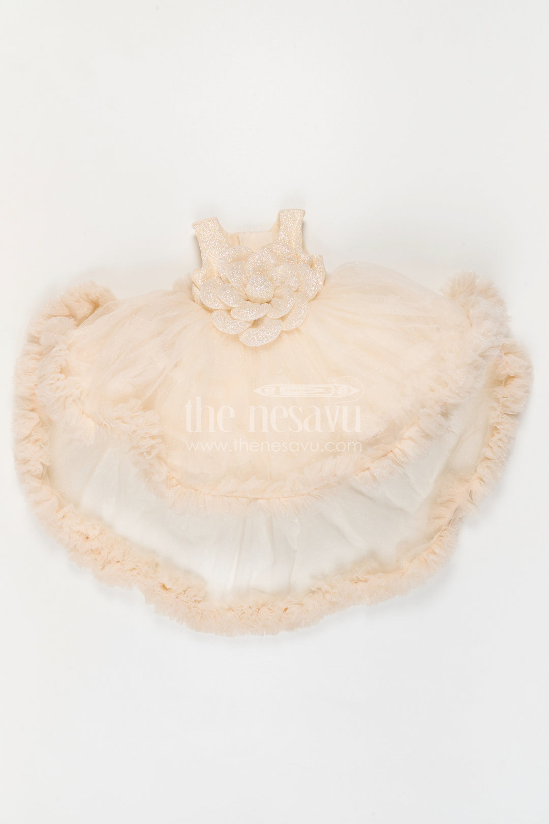 The Nesavu Girls Fancy Party Frock Baby Girl Frock for First Birthday and Photoshoot Moments Nesavu Nesavu Baby Girl Net Party Frock For First Birthday And Photoshoot With Shimmer Yoke And Layered Flare