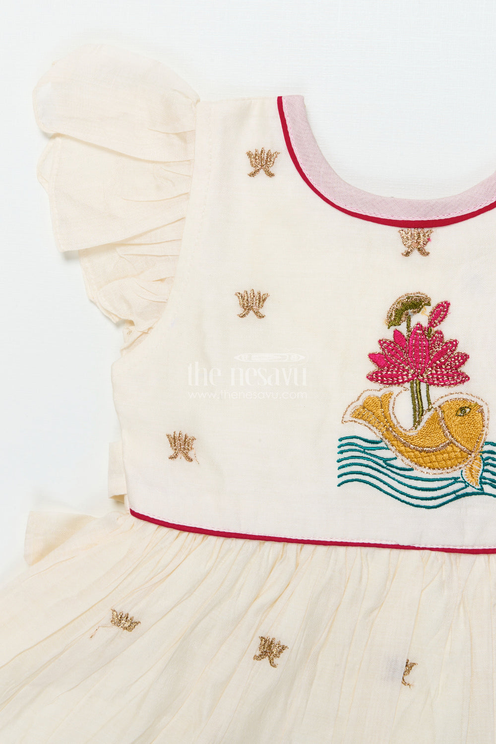 The Nesavu Girls Chanderi Frock Baby Girl Frock for Naming Ceremony and Festive Functions Nesavu Nesavu baby girl chanderi frock thread embroidery naming ceremonies festive wear