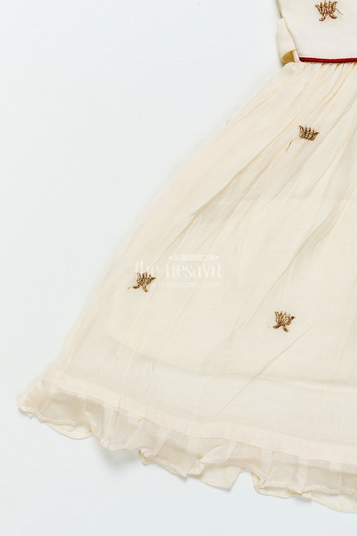 The Nesavu Girls Chanderi Frock Baby Girl Frock for Naming Ceremony and Festive Functions Nesavu Nesavu baby girl chanderi frock thread embroidery naming ceremonies festive wear