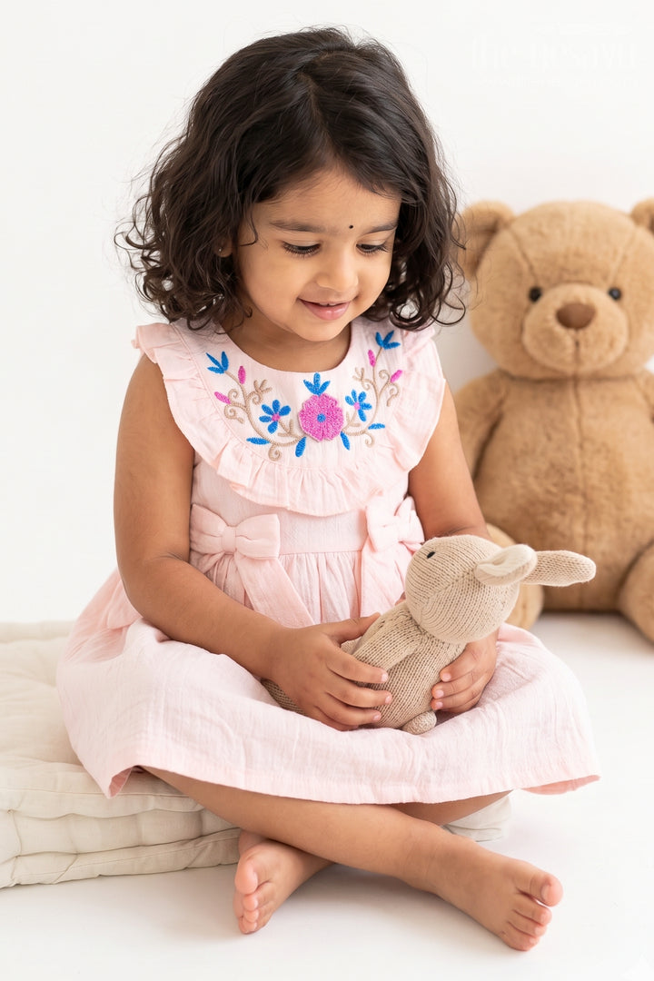 The Nesavu Baby Cotton Frocks Baby Girl Frock for Naming Ceremony Moments Nesavu 14 (6M) / Peach / Muslin Cotton BFJ1012B-14 Nesavu Baby Girl Frock For Naming Ceremony Moments With Muslin Cotton And Floral Embroidery BFJ1012B-14