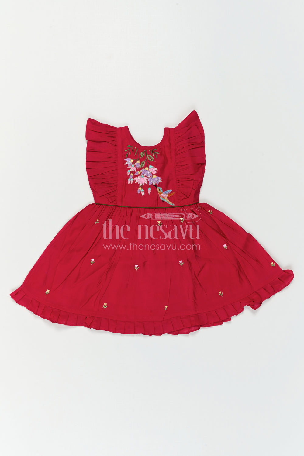 The Nesavu Girls Chanderi Frock Baby Girl Frock for Photoshoot and Party Wear Occasions Nesavu Nesavu Baby Girl Frock For Photoshoot And Party Wear In Chanderi Cotton With Thread Embroidery