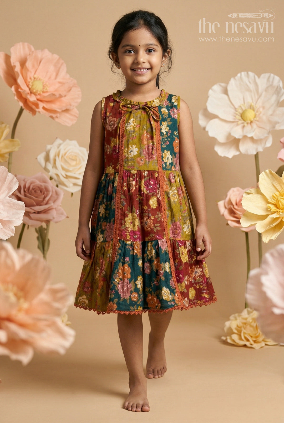 The Nesavu Girls Cotton Frock Baby Girl Frock for Playdates and Everyday Festive Wear Nesavu 22 (4Y) / Multicolor / Cotton GFC2178A-22 Nesavu Baby Girl Cotton Frock For Playdates And Everyday Wear With Vibrant Digital Print And Flared Design