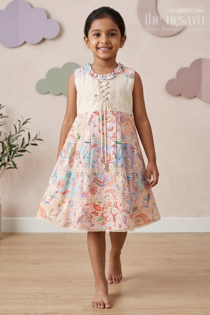 The Nesavu Girls Cotton Frock Baby Girl Frock for Summer Outings and Casual Photoshoots Nesavu 22 (4Y) / Multicolor / Cotton GFC2177A-22 Nesavu Baby Girl Cotton Frock For Summer Outings And Photoshoots With Colorful Digital Print Design