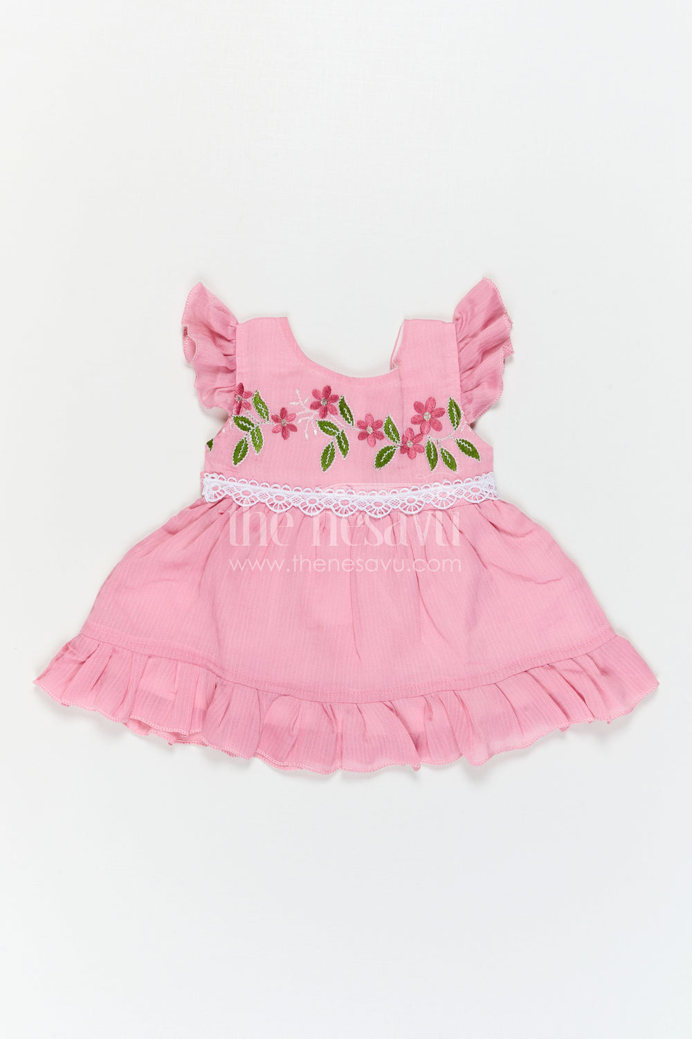 The Nesavu Baby Cotton Frocks Baby Girl Frock for Summer Outings and Casual Wear Nesavu Nesavu Baby Girl Cotton Frock For Summer Outings And Casual Wear With Floral Embroidery And Frill Hem