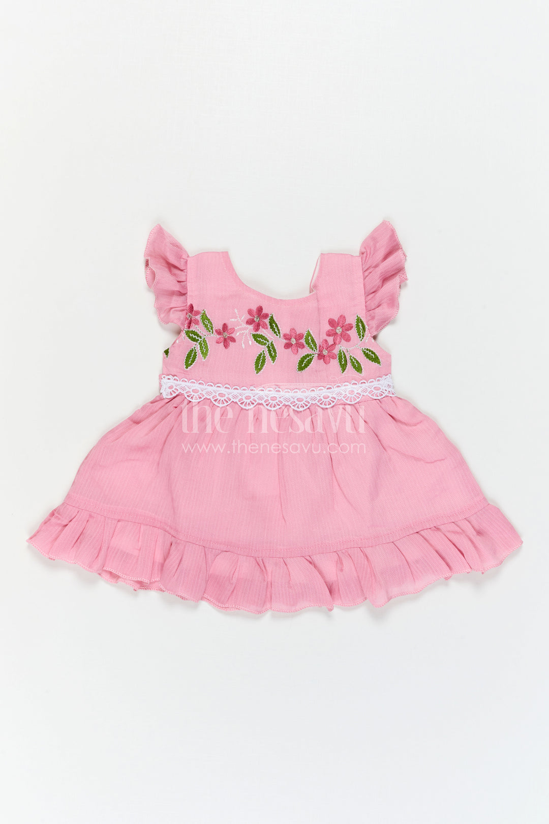 The Nesavu Baby Cotton Frocks Baby Girl Frock for Summer Outings and Casual Wear Nesavu Nesavu Baby Girl Cotton Frock For Summer Outings And Casual Wear With Floral Embroidery And Frill Hem