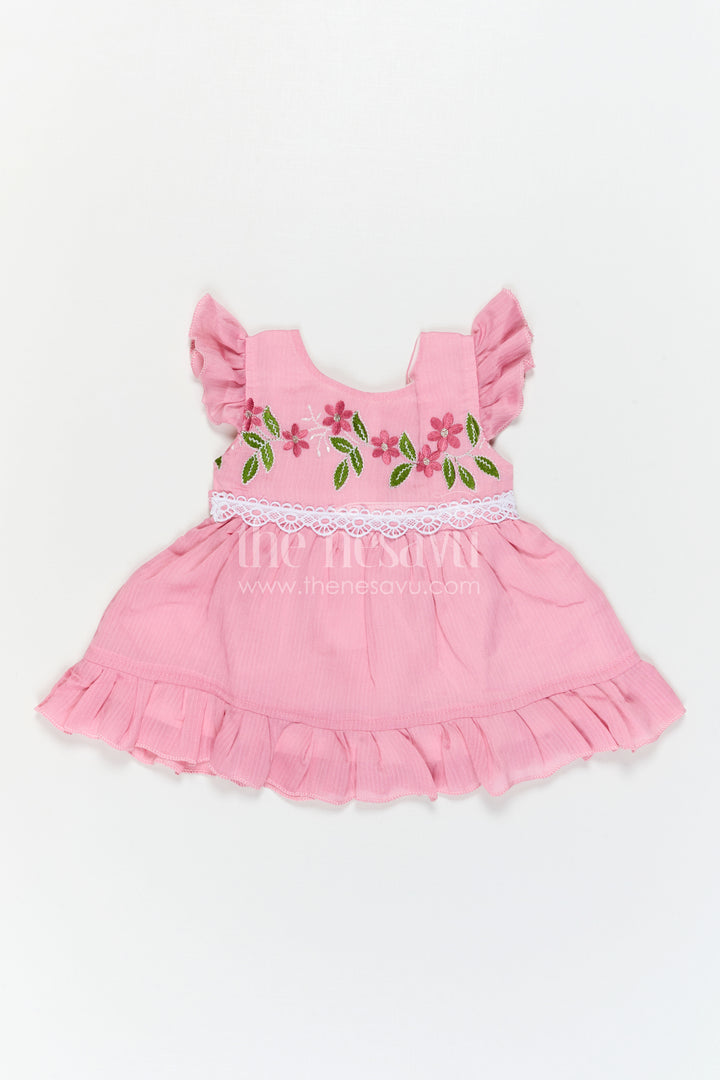 The Nesavu Baby Cotton Frocks Baby Girl Frock for Summer Outings and Casual Wear Nesavu Nesavu Baby Girl Cotton Frock For Summer Outings And Casual Wear With Floral Embroidery And Frill Hem