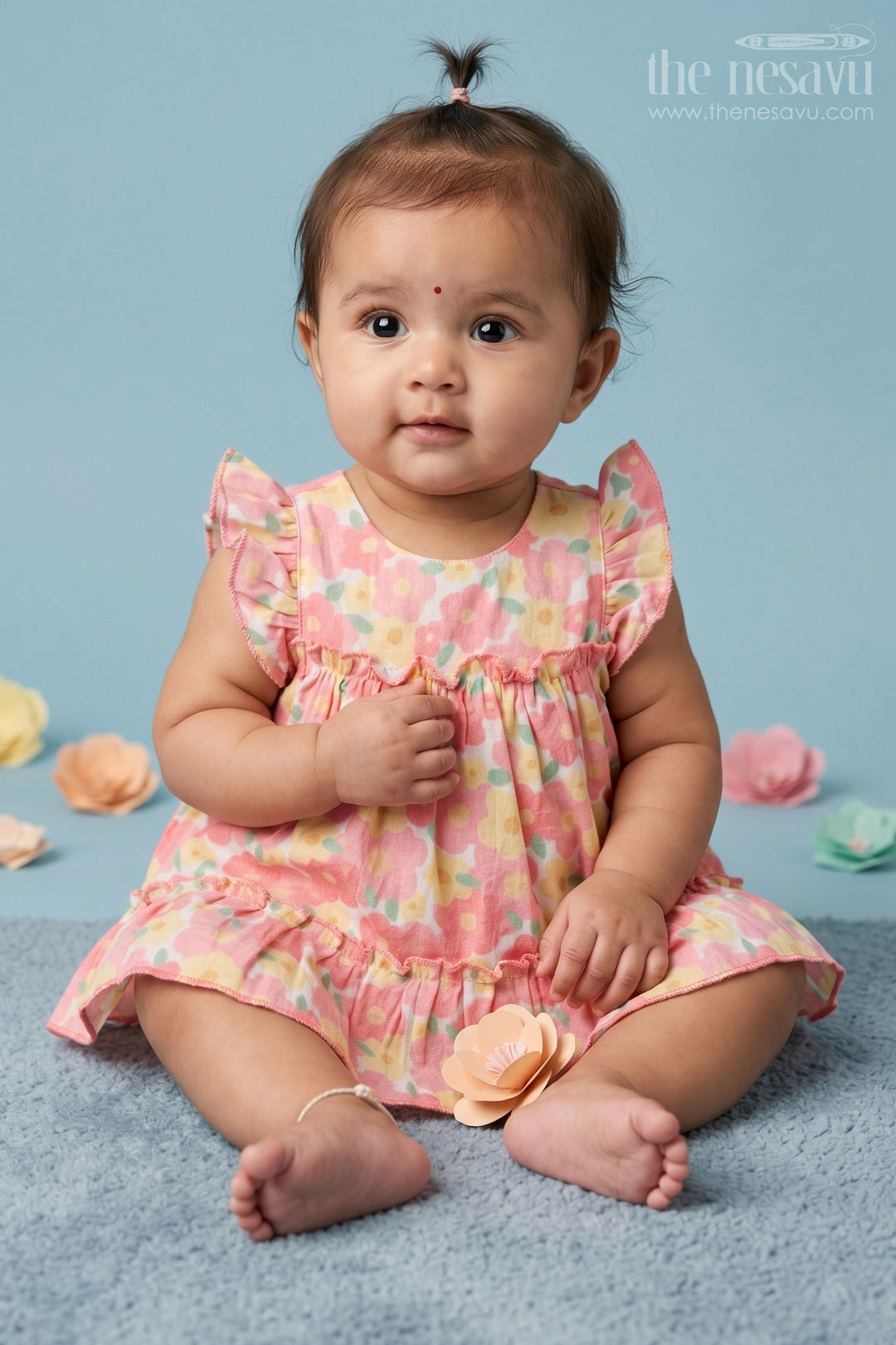 The Nesavu Baby Cotton Frocks Baby Girl Frock for Summer Outings and Everyday Comfort Nesavu 14 (6M) / Peach / Muslin Cotton BFJ997B-14 Nesavu Baby Girl Muslin Cotton Frock For Summer Outings And Daily Wear With Digital Print Breathable Outfit