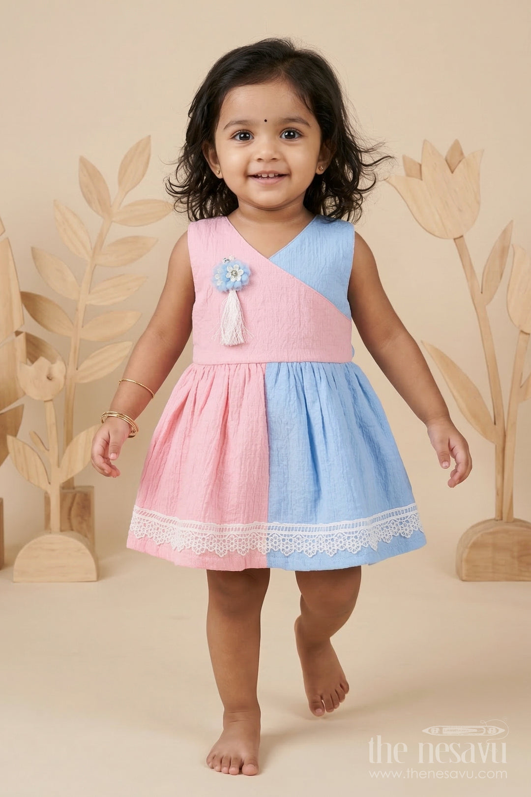 The Nesavu Baby Frocks Baby Girl Frock for Summer Outings and Family Gathering Events Nesavu 14 (6M) / Multicolor / Muslin Cotton BFJ976A-14 Nesavu baby girl muslin cotton frock for summer outings and family gatherings with lace hem