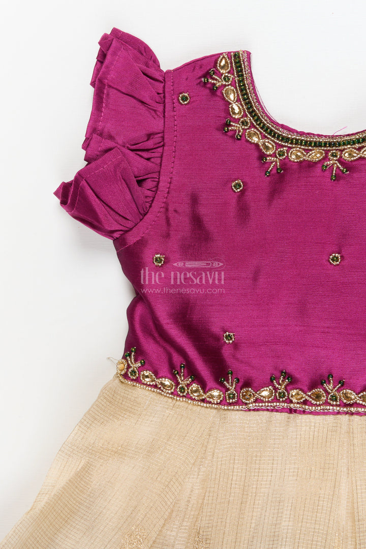 The Nesavu Silk Frock Baby Girl Frock for Traditional Functions and Family Gatherings Nesavu Nesavu baby girl frock for traditional functions with zari border and puff sleeves