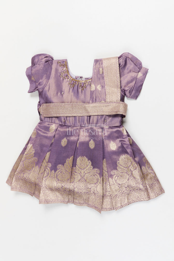 The Nesavu Silk Frock Baby Girl Frock for Weddings and Ethnic Family Celebrations Nesavu 16 (1Y) / Purple / Silk Blend SF1033B-16 Nesavu baby girl silk tissue frock for weddings and ethnic family gatherings