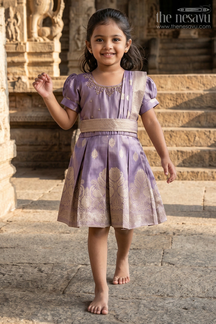 The Nesavu Silk Frock Baby Girl Frock for Weddings and Ethnic Family Celebrations Nesavu 16 (1Y) / Purple / Silk Blend SF1033B-16 Nesavu baby girl silk tissue frock for weddings and ethnic family gatherings