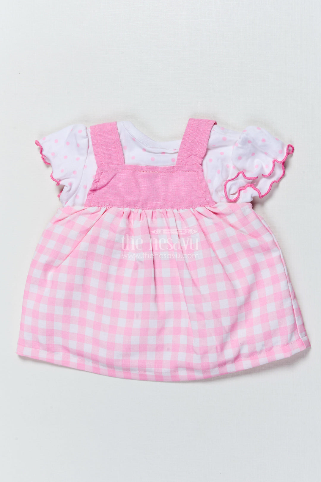 The Nesavu Baby Frocks Baby Girl Frock with Bunny and Strawberry Appliqué for Adorable Everyday Style Nesavu Nesavu baby girl frock bunny appliqu gingham print  perfect daily wear playdates
