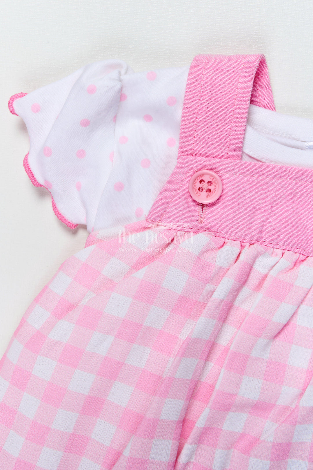 The Nesavu Baby Frocks Baby Girl Frock with Bunny and Strawberry Appliqué for Adorable Everyday Style Nesavu Nesavu baby girl frock bunny appliqu gingham print  perfect daily wear playdates