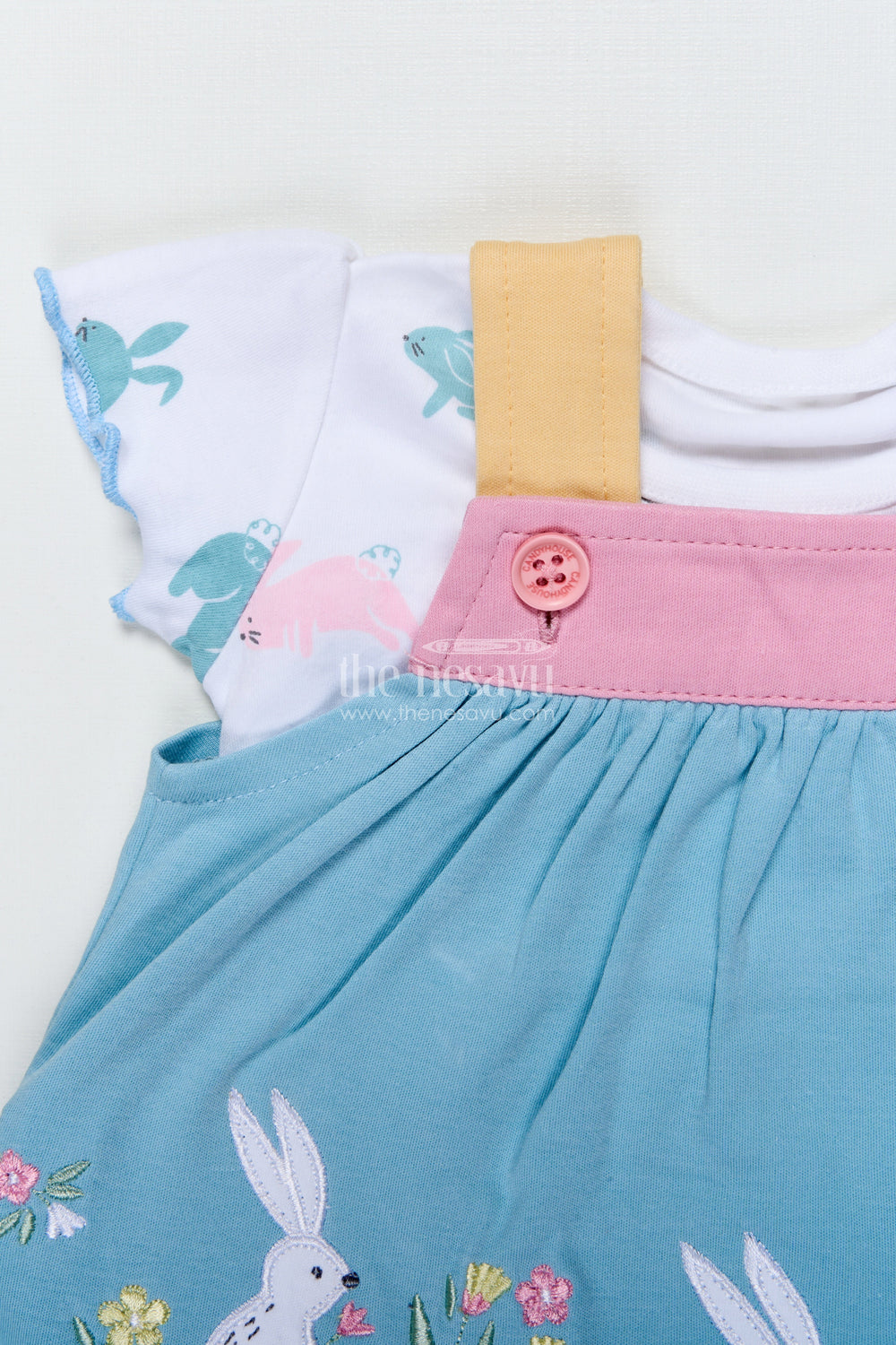 The Nesavu Baby Frocks Baby Girl Frock with Bunny Embroidery for Playdates and Casual Moments Nesavu Nesavu baby girl frock bunny embroidery printed tee  ideal playdates everyday comfort