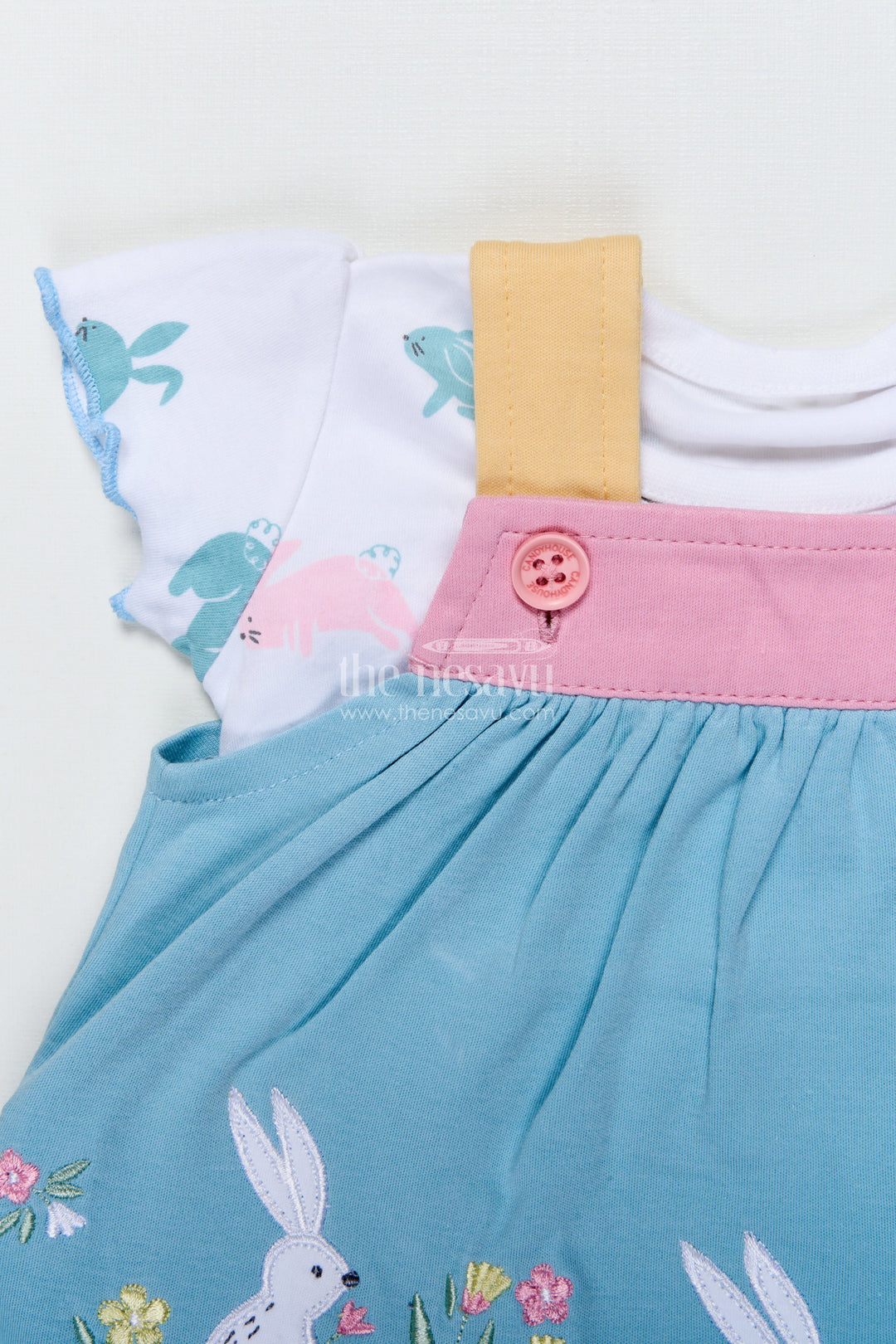 The Nesavu Baby Frocks Baby Girl Frock with Bunny Embroidery for Playdates and Casual Moments Nesavu Nesavu baby girl frock bunny embroidery printed tee  ideal playdates everyday comfort