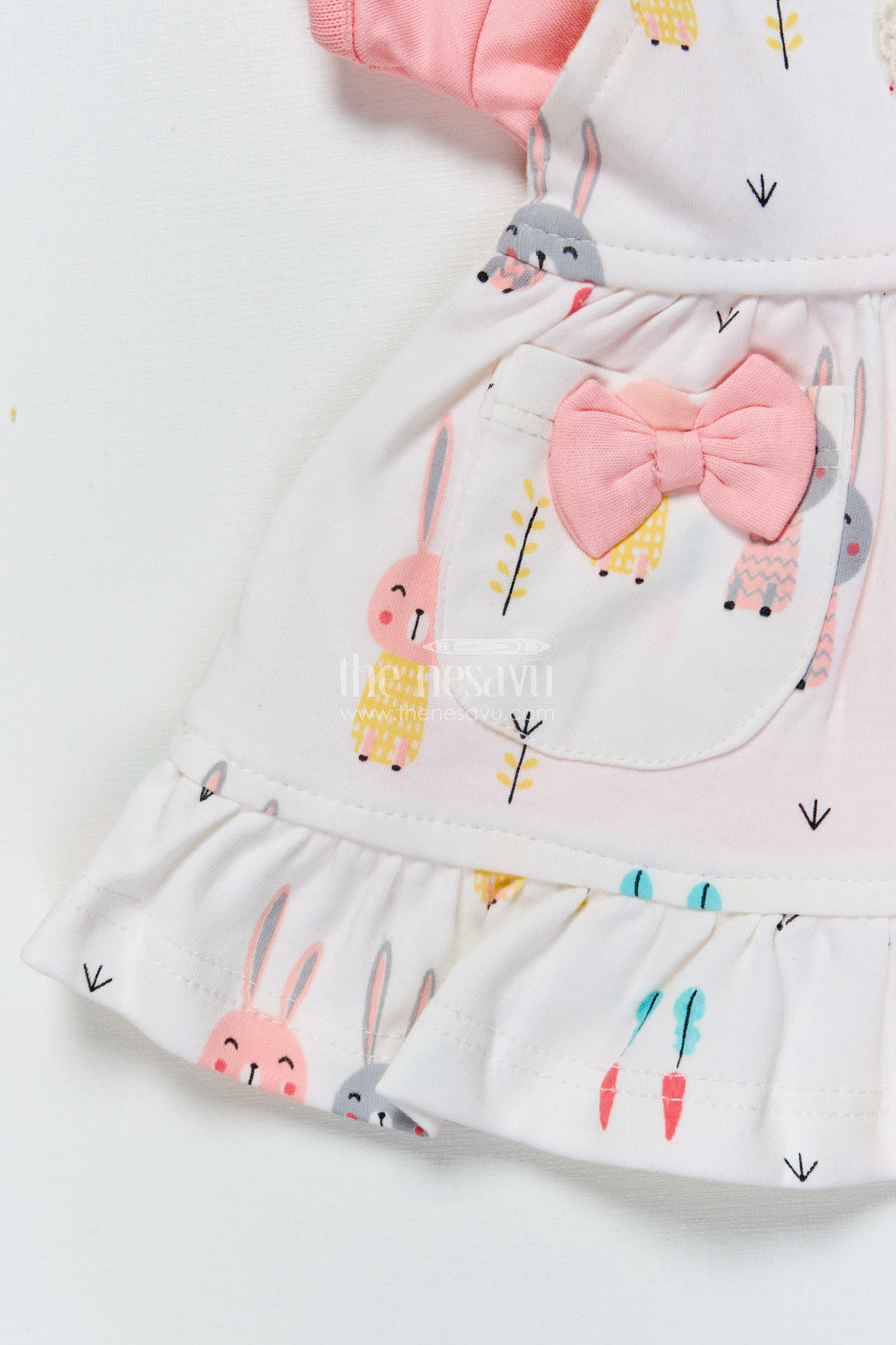 The Nesavu Baby Frocks Baby Girl Frock with Bunny Print and Bows for Playful Everyday Wear Nesavu Nesavu baby girl frock bunny print bows  perfect playdates everyday comfort