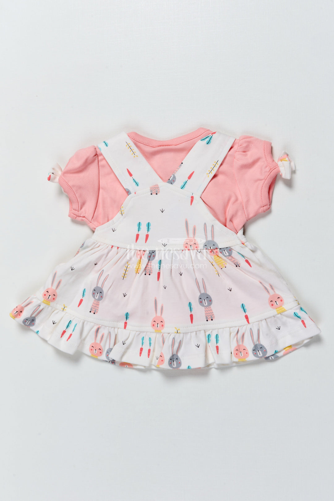 The Nesavu Baby Frocks Baby Girl Frock with Bunny Print and Bows for Playful Everyday Wear Nesavu Nesavu baby girl frock bunny print bows  perfect playdates everyday comfort