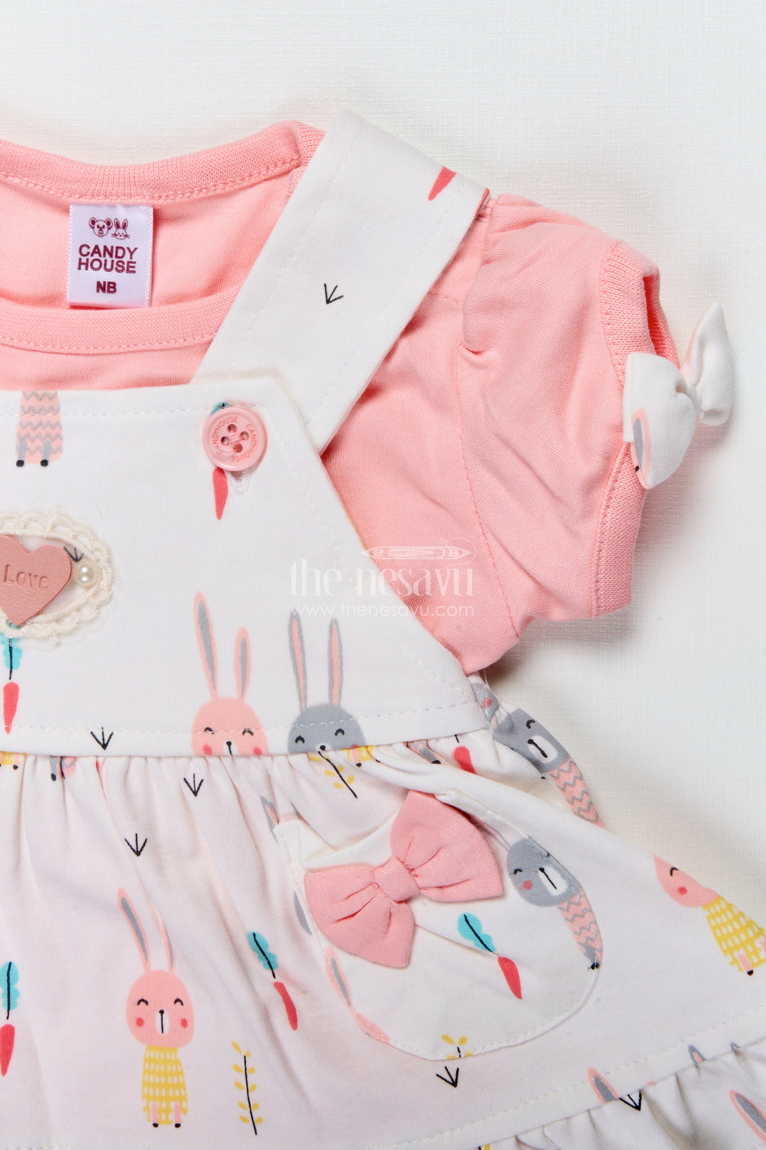 The Nesavu Baby Frocks Baby Girl Frock with Bunny Print and Bows for Playful Everyday Wear Nesavu Nesavu baby girl frock bunny print bows  perfect playdates everyday comfort