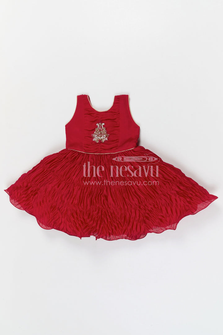 The Nesavu Silk Frock Baby Girl Frock with Designer Jacket for Birthday and Festive Photos Nesavu 18 (2Y) / Georgette with designer embroidery jacket / Red SF1136A-18 Nesavu baby girl birthday frock with embroidered designer jacket festive party dress for kids