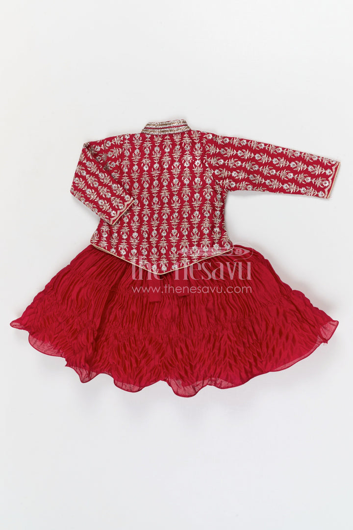 The Nesavu Silk Frock Baby Girl Frock with Designer Jacket for Birthday and Festive Photos Nesavu Nesavu baby girl birthday frock with embroidered designer jacket festive party dress for kids