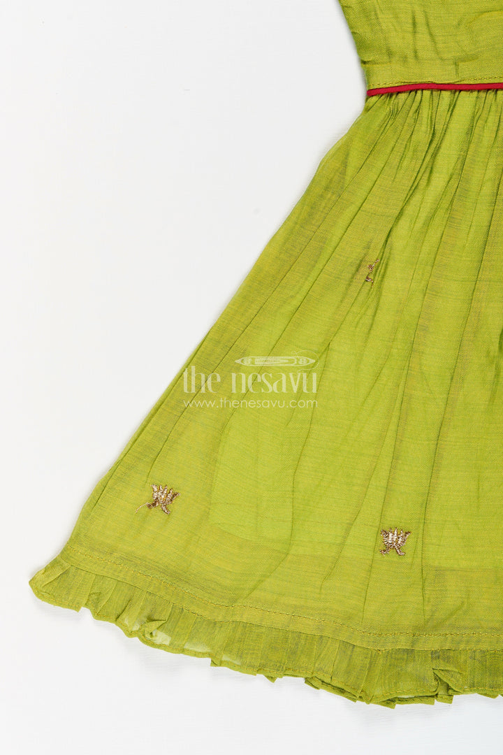 The Nesavu Girls Chanderi Frock Baby Girl Frock with Duck Embroidery for Birthdays and Ethnic Wear Nesavu Nesavu baby girl chanderi frock duck motif waist bow festive occasions birthdays