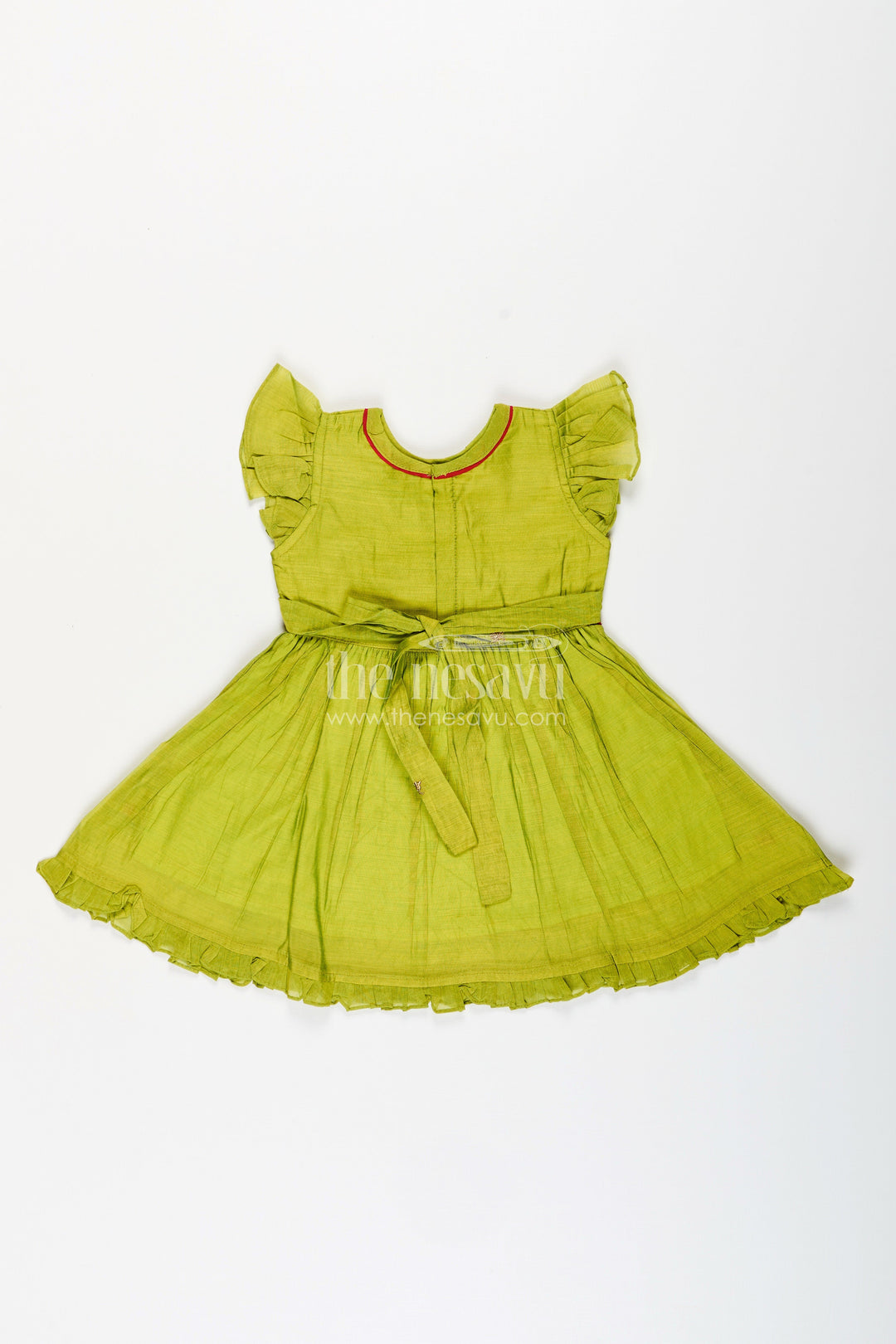 The Nesavu Girls Chanderi Frock Baby Girl Frock with Duck Embroidery for Birthdays and Ethnic Wear Nesavu Nesavu baby girl chanderi frock duck motif waist bow festive occasions birthdays