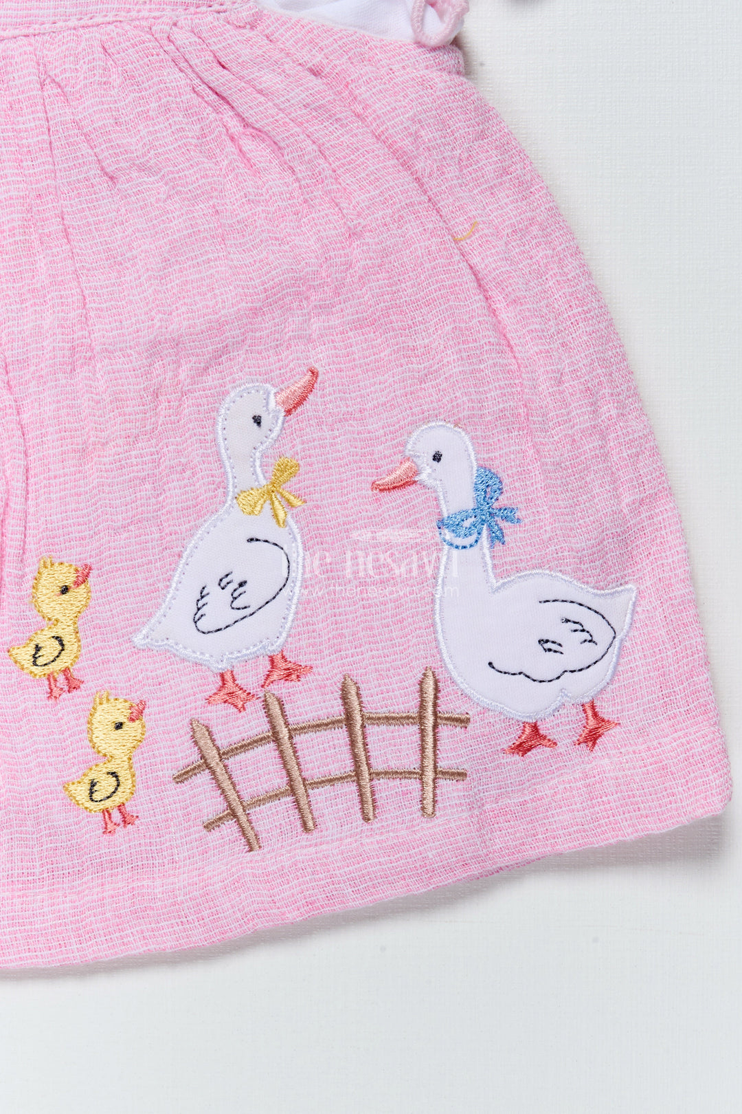 The Nesavu Baby Frocks Baby Girl Frock with Embroidered Ducks for Playful Outings and Photo Days Nesavu Nesavu baby girl cotton frock set duck embroidery  ideal outings photo sessions