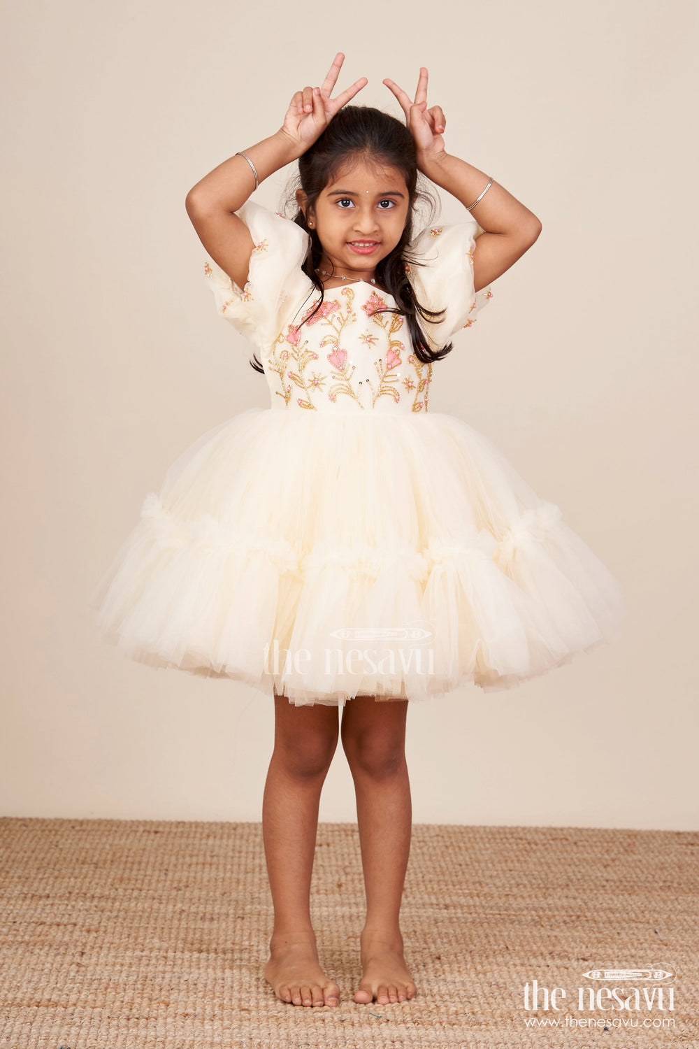 The Nesavu Girls Fancy Party Frock Baby Girl Frock with Embroidered Satin Bodice for Birthdays and Milestone Photos Nesavu Nesavu baby girl embroidered satin party frock net flare  ideal birthdays celebrations