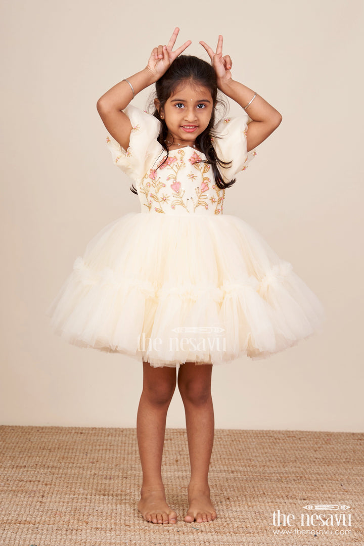 The Nesavu Girls Fancy Party Frock Baby Girl Frock with Embroidered Satin Bodice for Birthdays and Milestone Photos Nesavu Nesavu baby girl embroidered satin party frock net flare  ideal birthdays celebrations