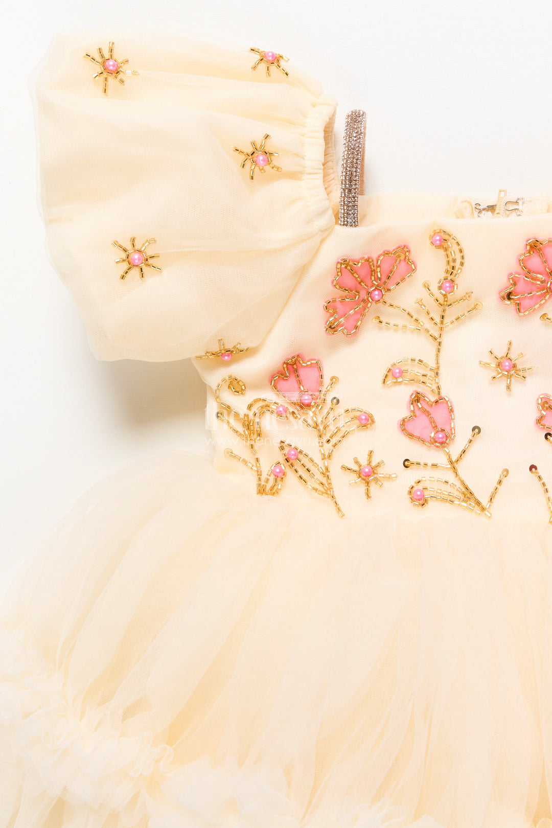 The Nesavu Girls Fancy Party Frock Baby Girl Frock with Embroidered Satin Bodice for Birthdays and Milestone Photos Nesavu Nesavu baby girl embroidered satin party frock net flare  ideal birthdays celebrations