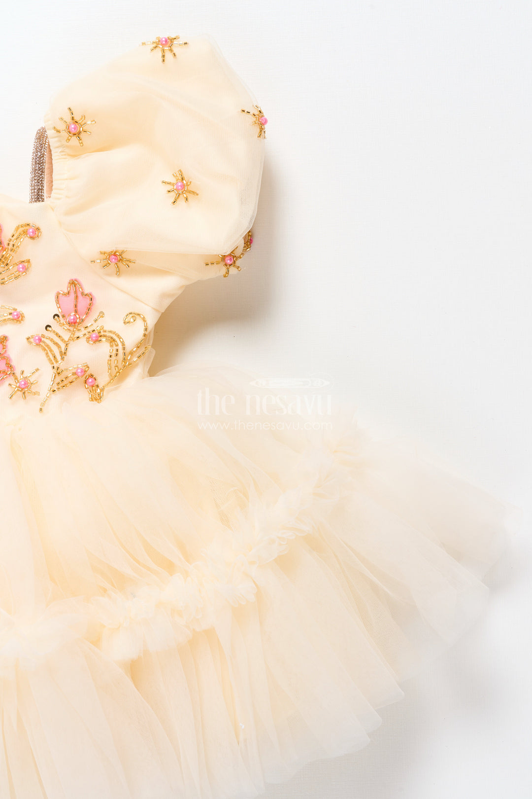 The Nesavu Girls Fancy Party Frock Baby Girl Frock with Embroidered Satin Bodice for Birthdays and Milestone Photos Nesavu Nesavu baby girl embroidered satin party frock net flare  ideal birthdays celebrations