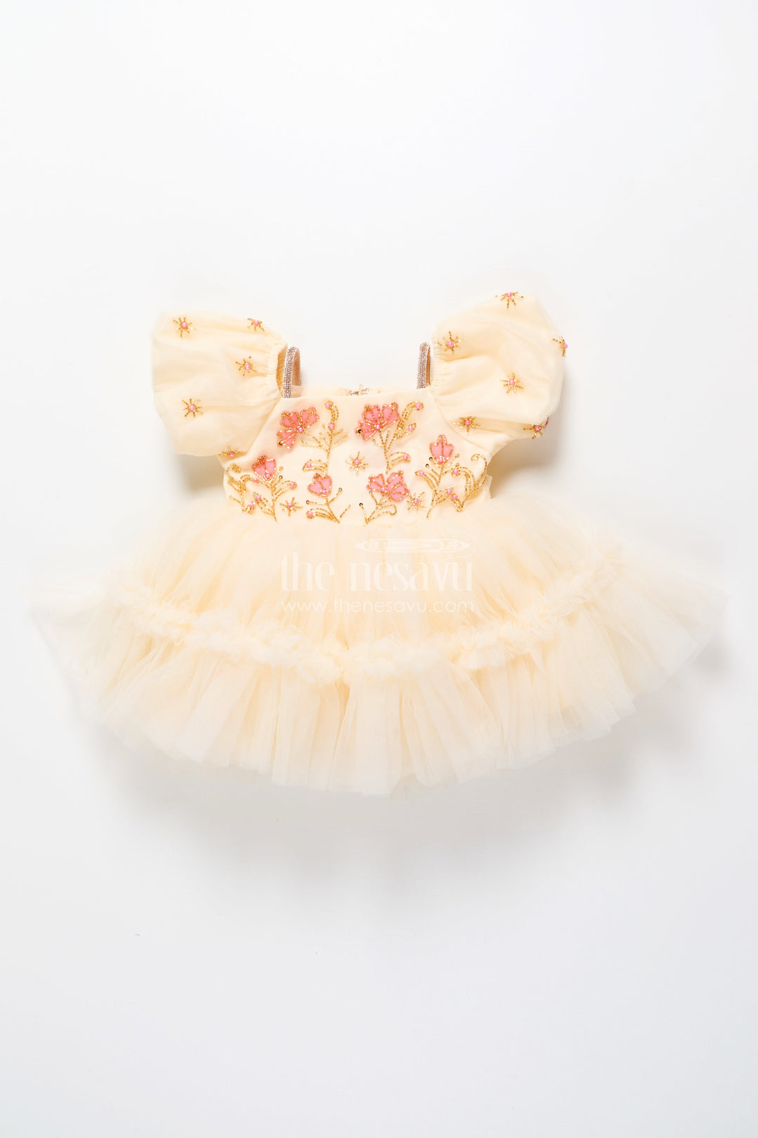 The Nesavu Girls Fancy Party Frock Baby Girl Frock with Embroidered Satin Bodice for Birthdays and Milestone Photos Nesavu Nesavu baby girl embroidered satin party frock net flare  ideal birthdays celebrations