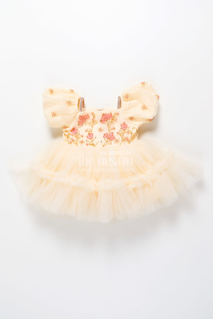 The Nesavu Girls Fancy Party Frock Baby Girl Frock with Embroidered Satin Bodice for Birthdays and Milestone Photos Nesavu Nesavu baby girl embroidered satin party frock net flare  ideal birthdays celebrations