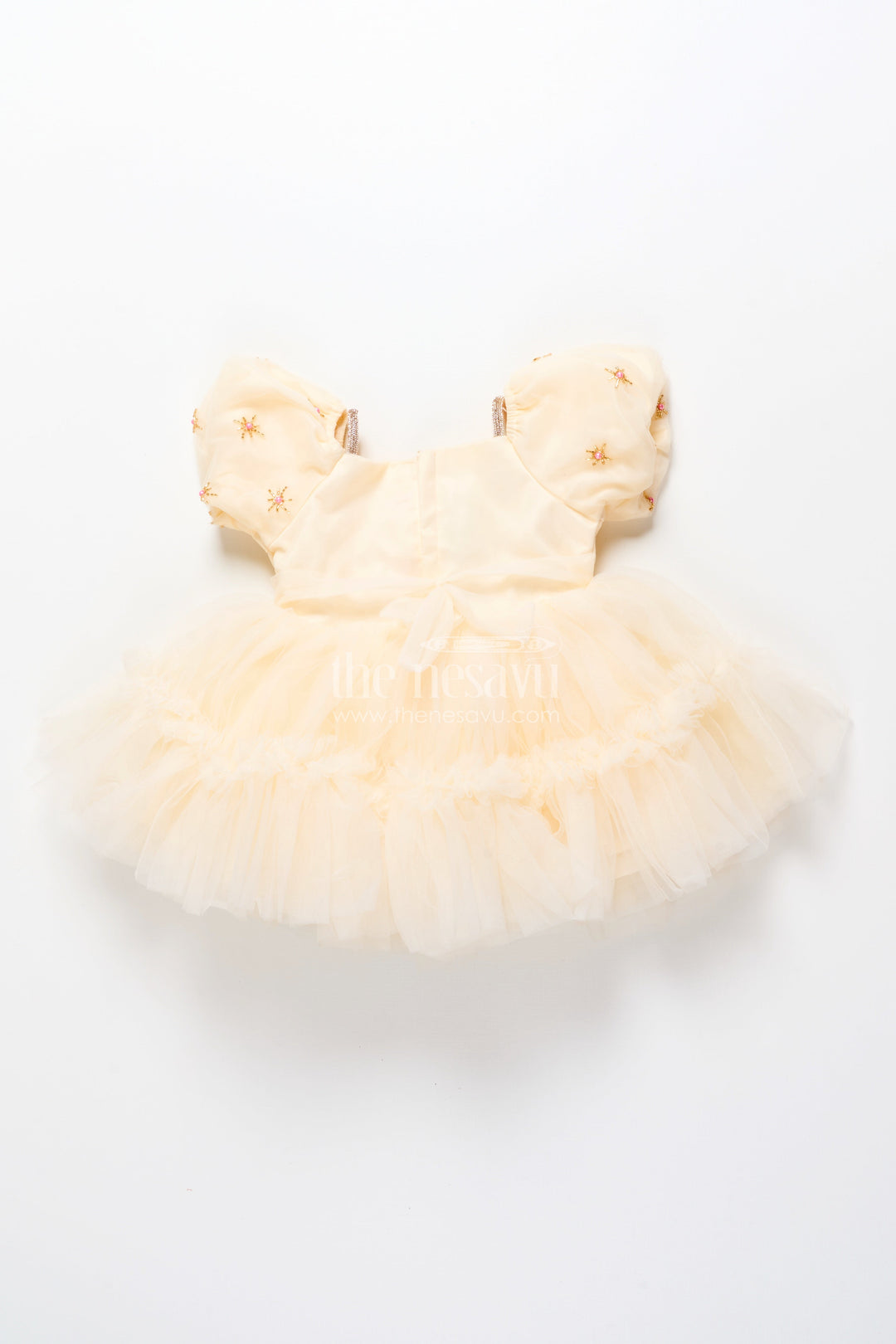 The Nesavu Girls Fancy Party Frock Baby Girl Frock with Embroidered Satin Bodice for Birthdays and Milestone Photos Nesavu Nesavu baby girl embroidered satin party frock net flare  ideal birthdays celebrations