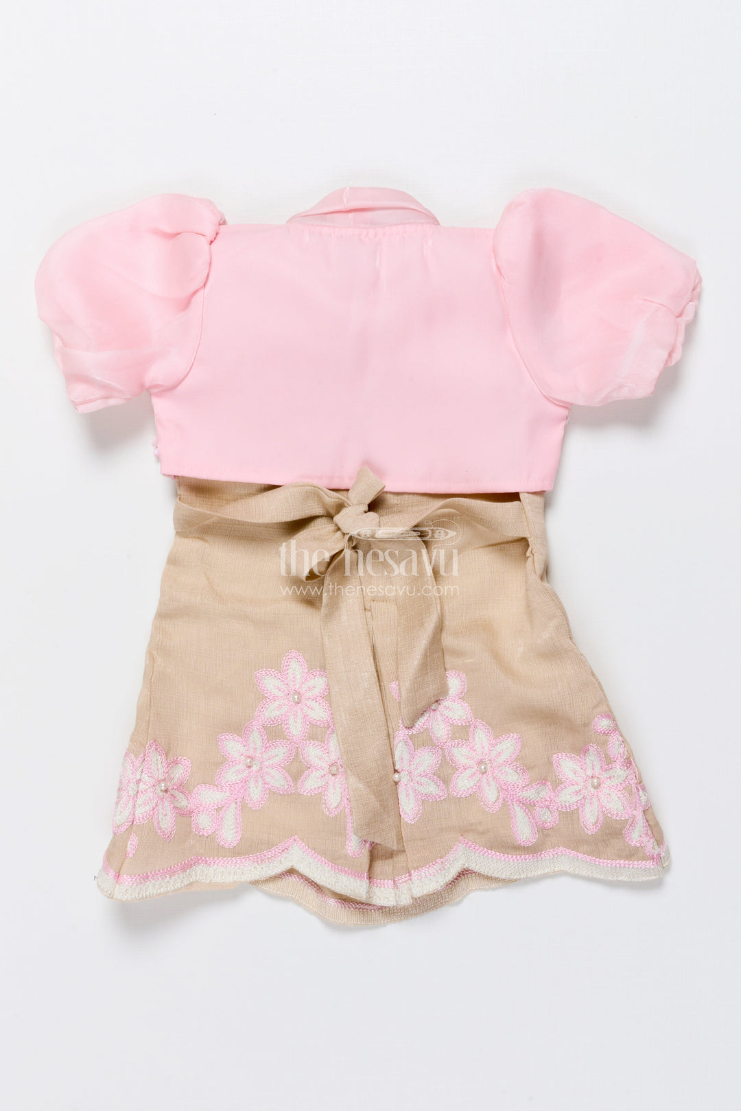 The Nesavu Girls Cotton Frock Baby Girl Frock with Embroidery for Birthday and Festive Photoshoots Nesavu Nesavu baby girl frock floral embroidery bolero birthdays photoshoots