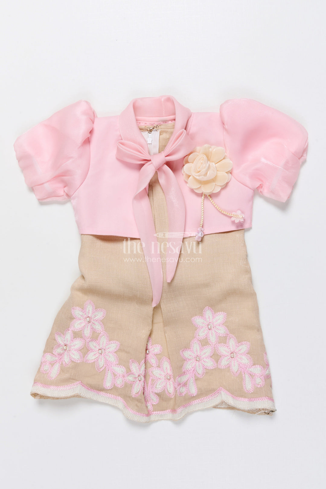 The Nesavu Girls Cotton Frock Baby Girl Frock with Embroidery for Birthday and Festive Photoshoots Nesavu Nesavu baby girl frock floral embroidery bolero birthdays photoshoots
