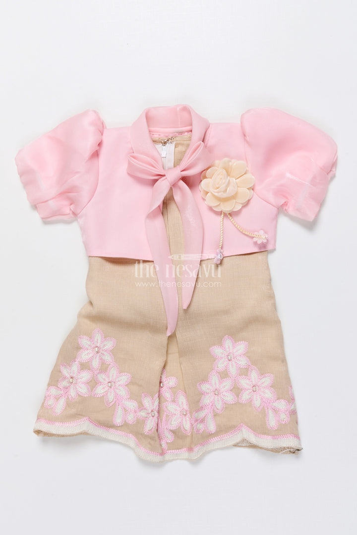 The Nesavu Girls Cotton Frock Baby Girl Frock with Embroidery for Birthday and Festive Photoshoots Nesavu Nesavu baby girl frock floral embroidery bolero birthdays photoshoots