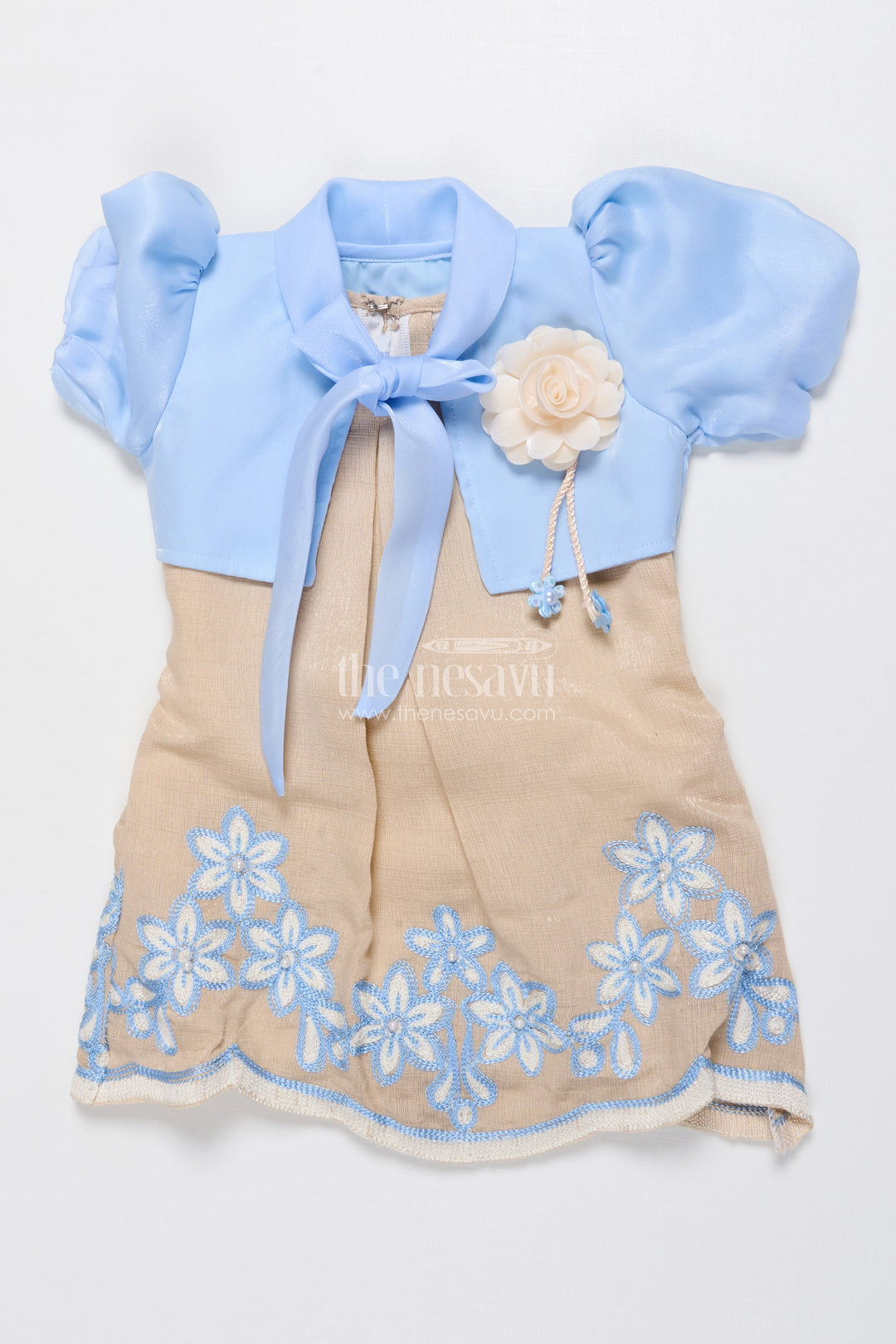 The Nesavu Girls Cotton Frock Baby Girl Frock with Embroidery for Birthdays and Festive Gatherings Nesavu 16 (1Y) / Blue GFC1864A-16 Nesavu baby girl frock embroidered hem bolero festive birthdays occasions