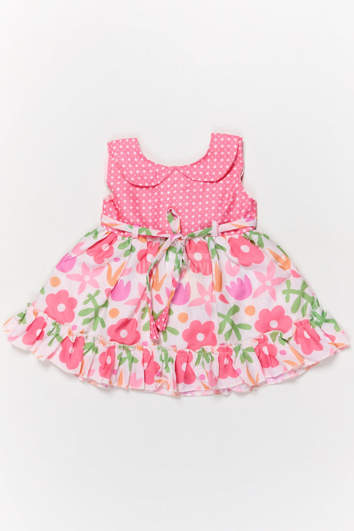 The Nesavu Baby Cotton Frocks Baby Girl Frock with Floral Print and Peter Pan Collar for Birthdays Nesavu 14 (6M) / Pink BFJ888A-14 Nesavu baby girl cotton frock with floral digital print and peter pan collar for birthday parties