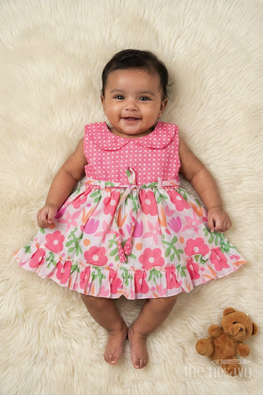 The Nesavu Baby Cotton Frocks Baby Girl Frock with Floral Print and Peter Pan Collar for Birthdays Nesavu Nesavu baby girl cotton frock with floral digital print and peter pan collar for birthday parties