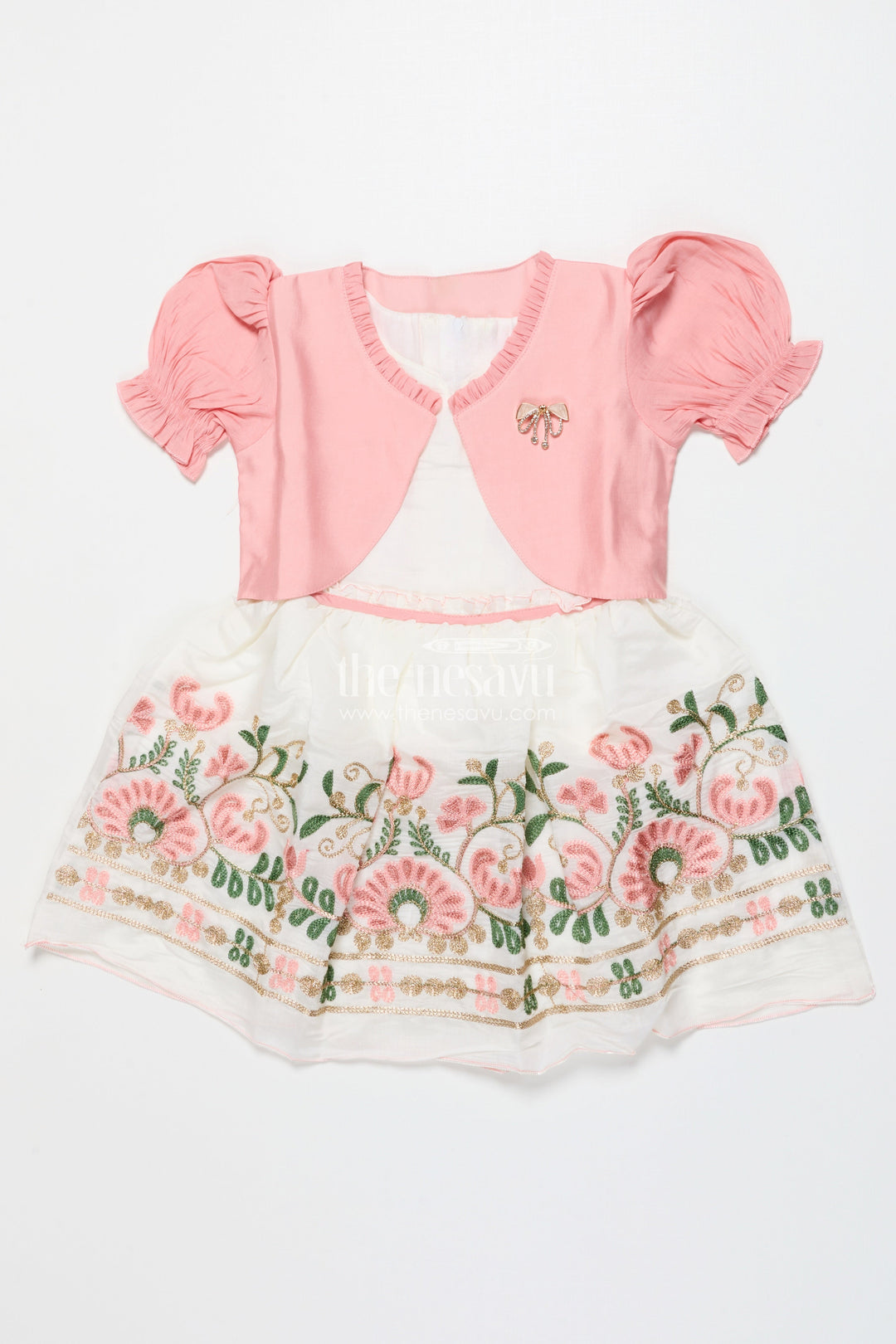 The Nesavu Girls Fancy Frock Baby Girl Frock with Jacket for Birthday and Festive Occasions Nesavu 20 (3Y) / Peach GFC1833A-20 Nesavu baby girl frock layered jacket look birthday festive celebrations