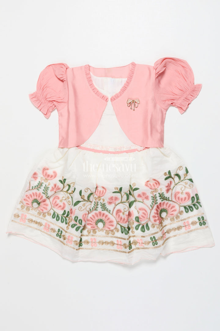 The Nesavu Girls Fancy Frock Baby Girl Frock with Jacket for Birthday and Festive Occasions Nesavu 20 (3Y) / Peach GFC1833A-20 Nesavu baby girl frock layered jacket look birthday festive celebrations